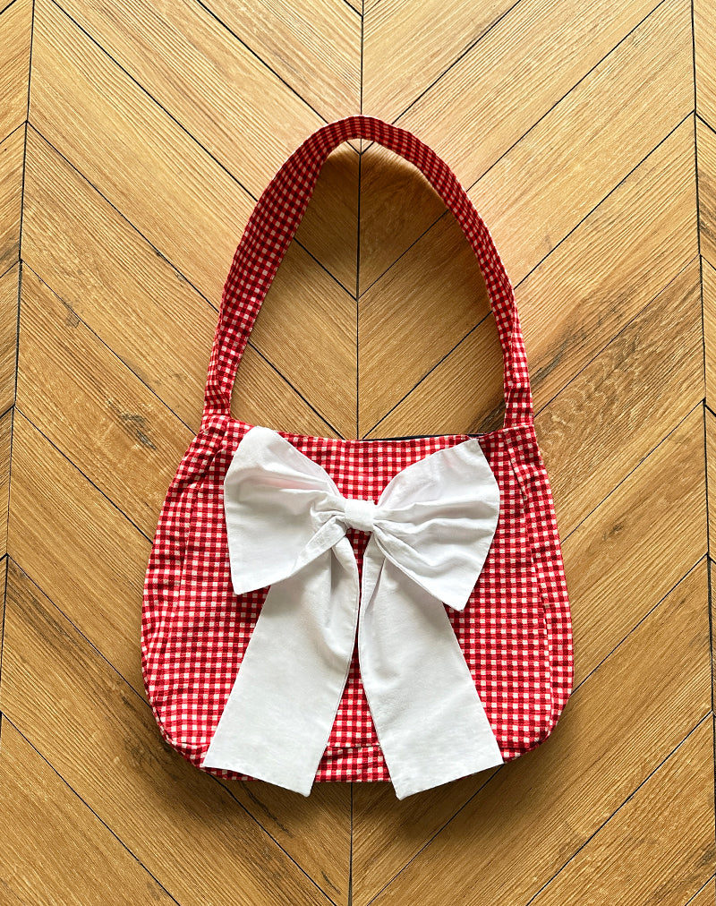 Nagi tas in rood geruit met witte strik