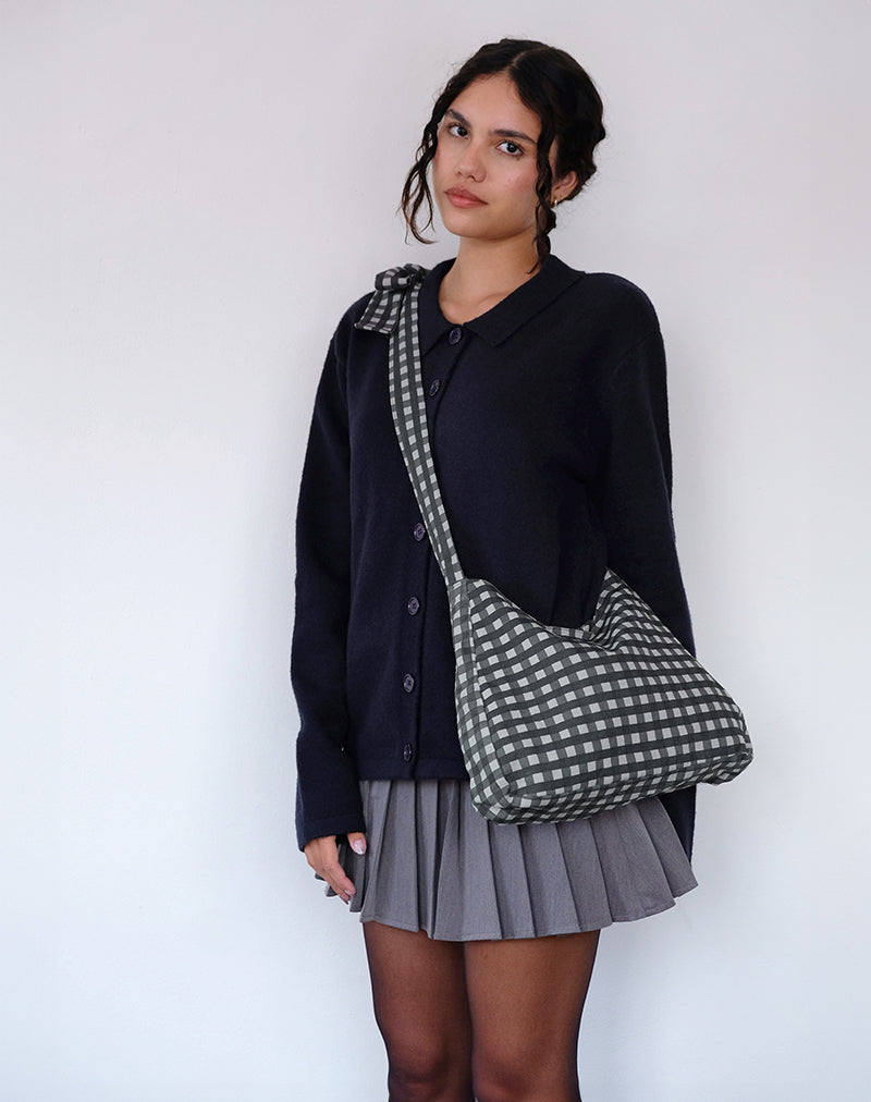 Nagisa Bow Bag in ton-sur-ton geruit zwartgrijs