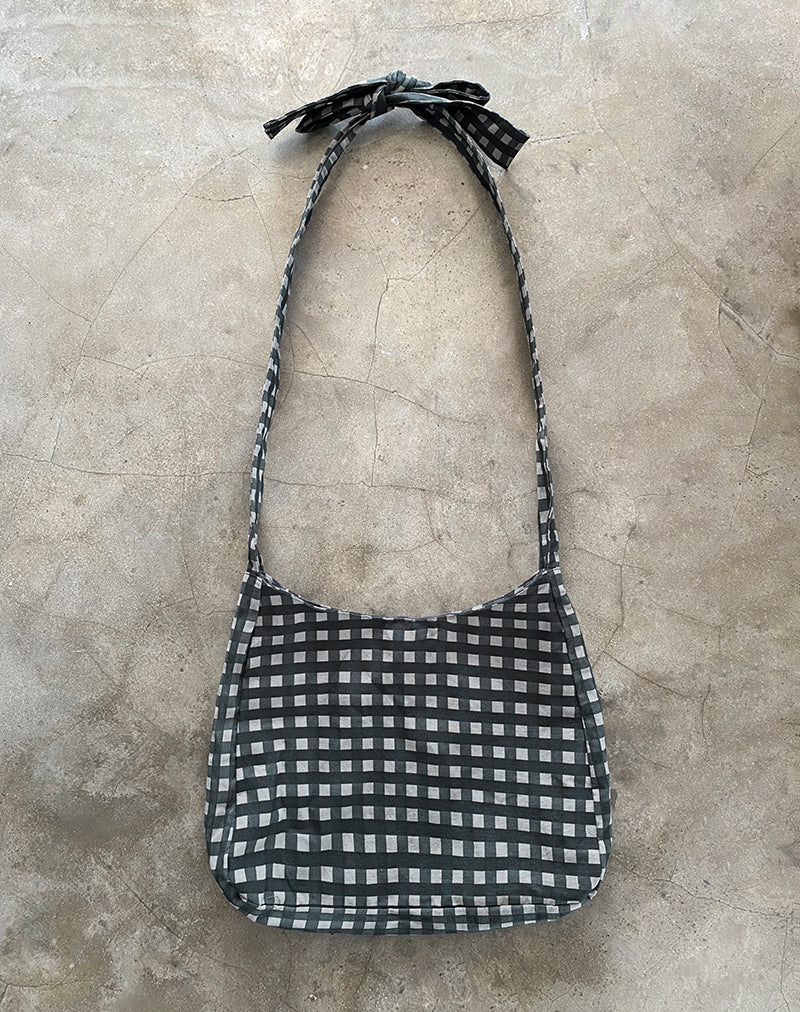 Nagisa Bow Bag in ton-sur-ton geruit zwartgrijs