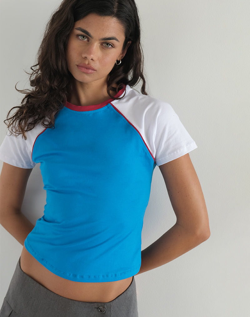 Nagita Racer Top in Aqua Blauw met Rode Binding