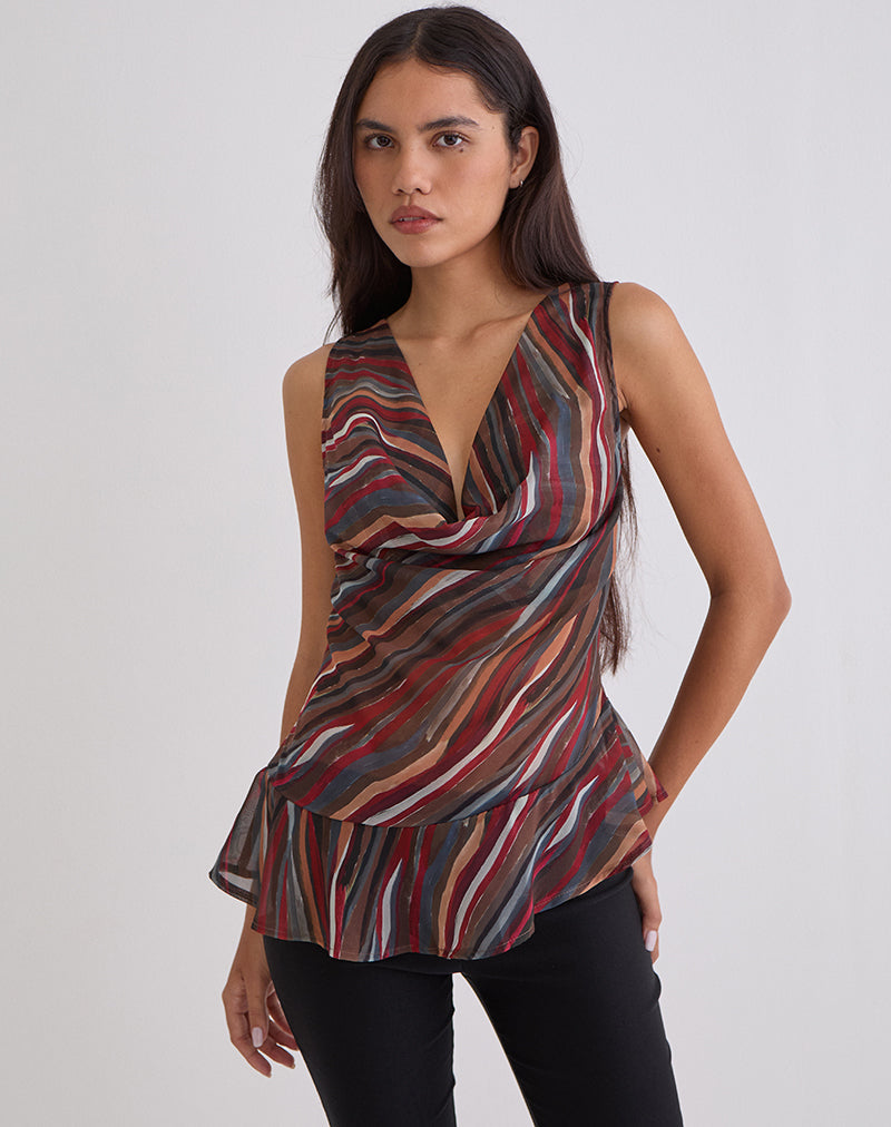 Nakiya Cowl Top in chiffon met 70's Shadow Stripe