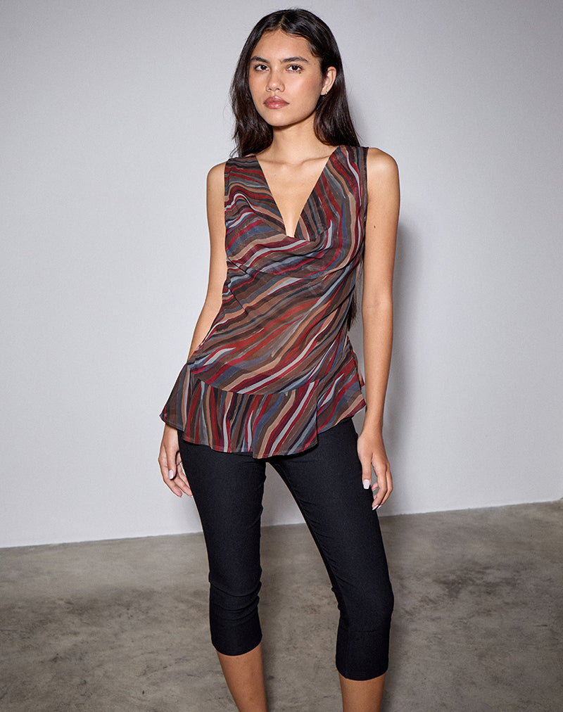 Afbeelding van Nakiya Cowl Top in chiffon met 70's Shadow Stripe