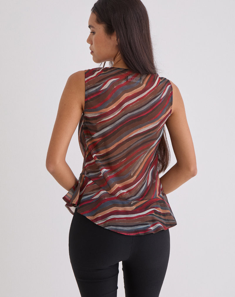 Afbeelding van Nakiya Cowl Top in chiffon met 70's Shadow Stripe