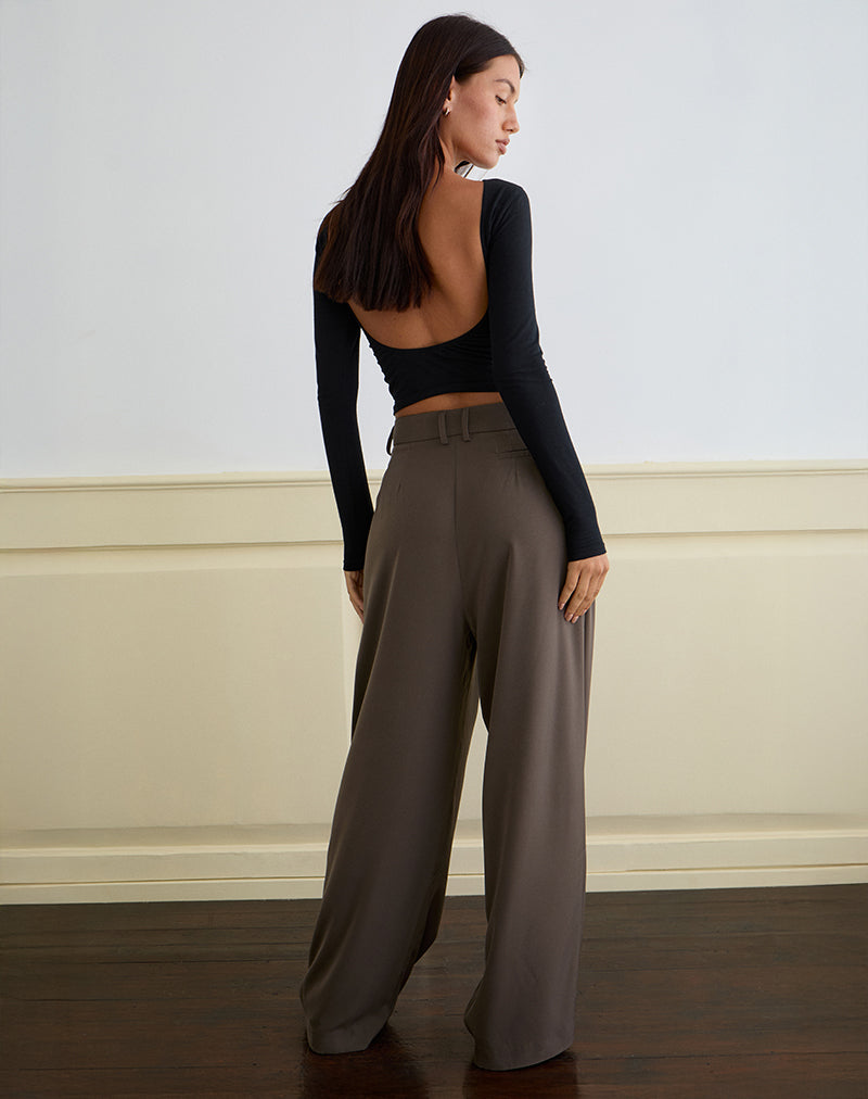 Afbeelding van Nala broek met brede plooi in kleermakerij Truffel