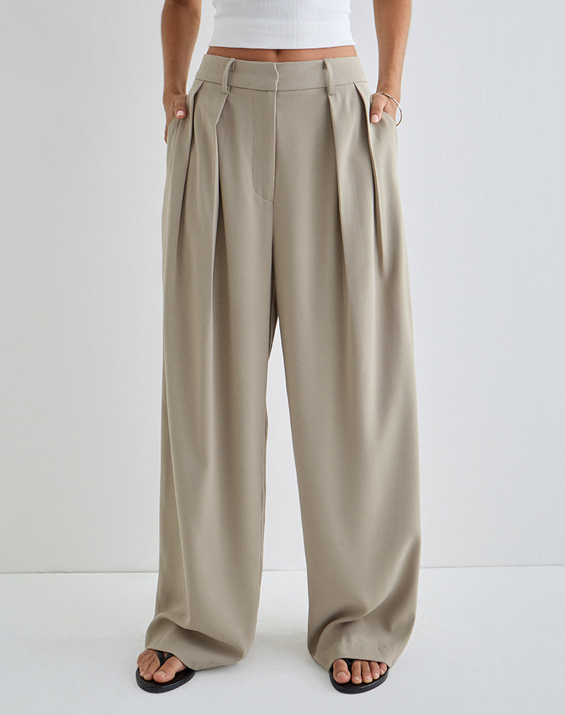 Nala broek met brede plooien in taupe Tailoring