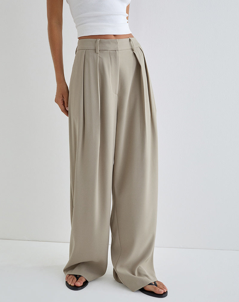 Afbeelding van Nala Wijde plooi broek in Taupe Tailoring