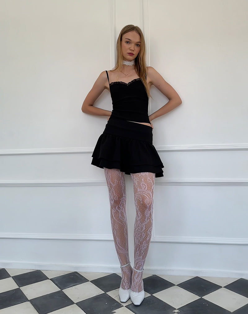 Afbeelding van Nalanie Chiffon Frill Cami Top in Zwart