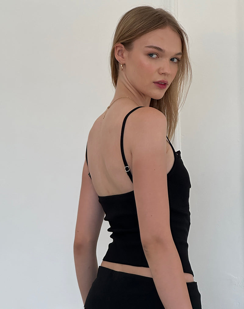 Afbeelding van Nalanie Chiffon Frill Cami Top in Zwart