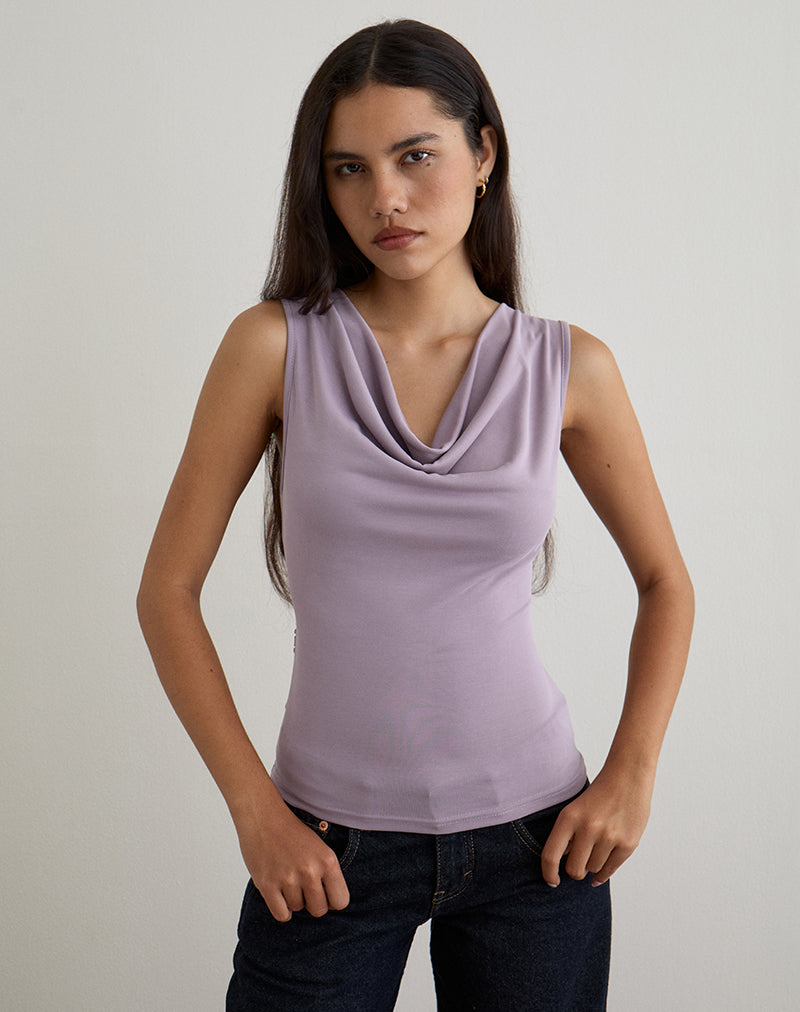 Afbeelding van Nali Cowl Knot Top in Cupro Lavendel
