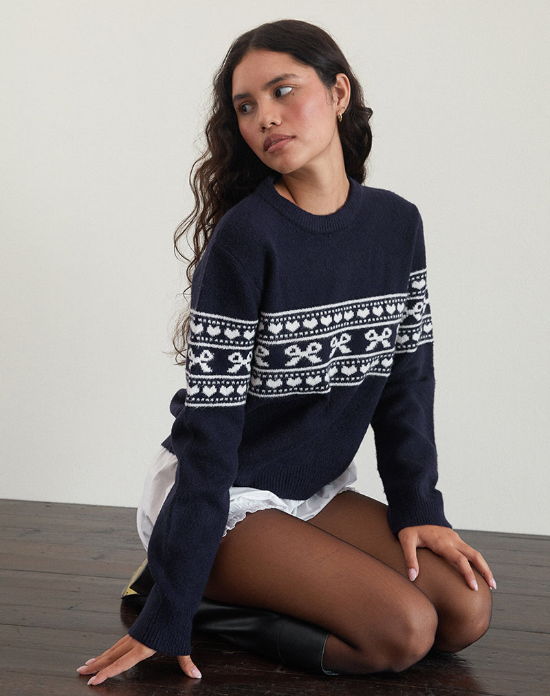 Namirta Gebreide Trui in Peacoat met Fairisle Strik