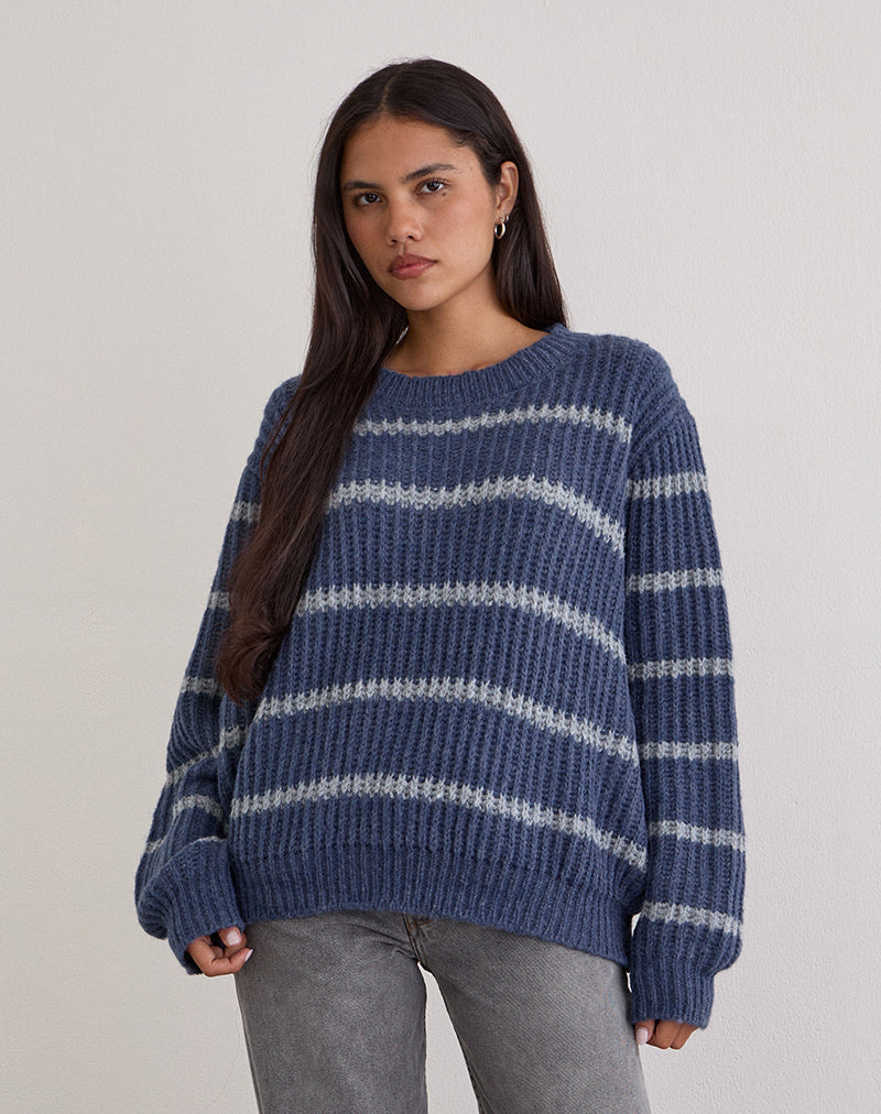 Image of Namirta Jumper in Blue with Grey Stripe