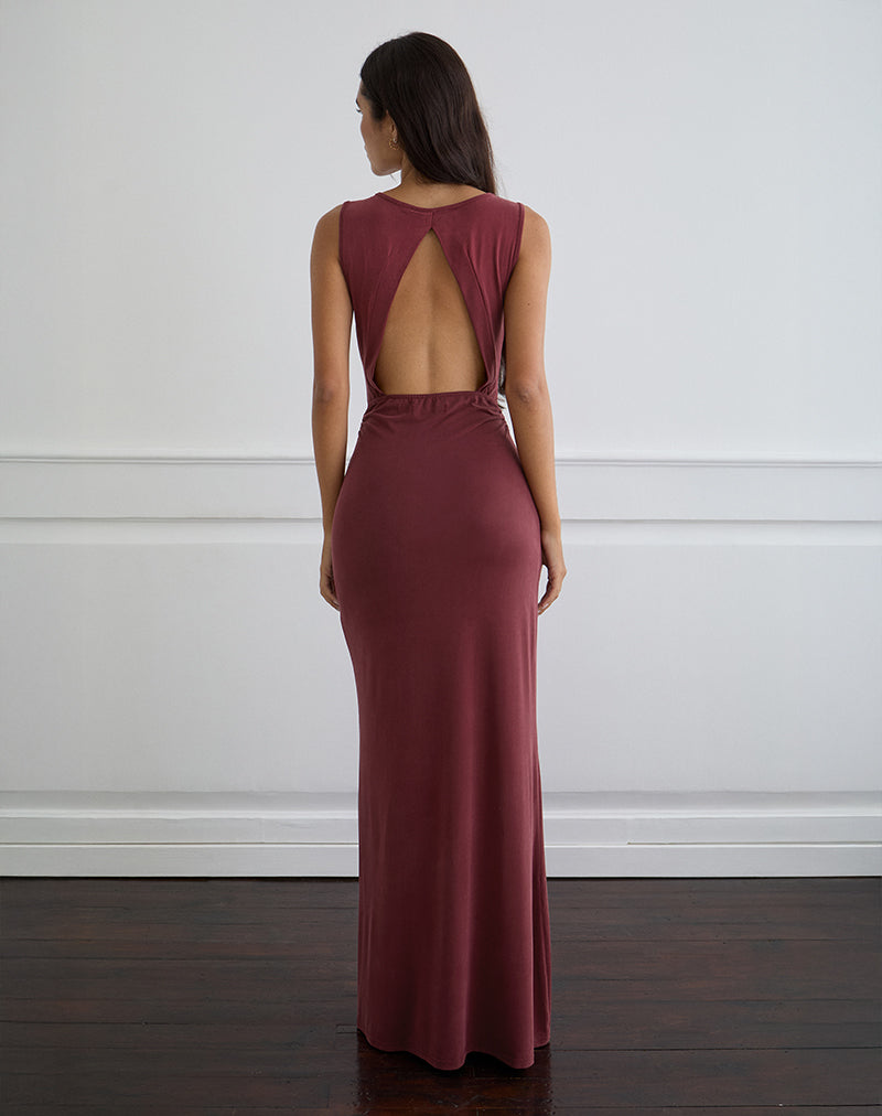 Afbeelding van Namra Cowl Neck Maxi Dress in Cupro Bourgondië