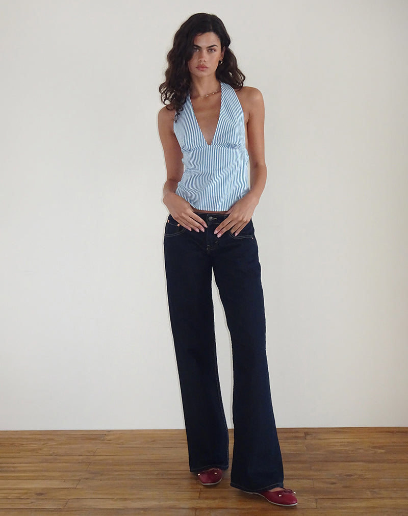 Afbeelding van Nandu Top in Popeline Blauw Kleine Verticale Streep