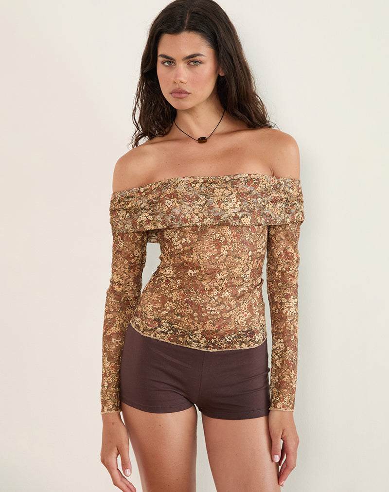 Nanila Top in Cluster Bloemig Bruin