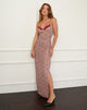 Afbeelding van Naoya Midi Dress in Roze en Bruine Lippenprint