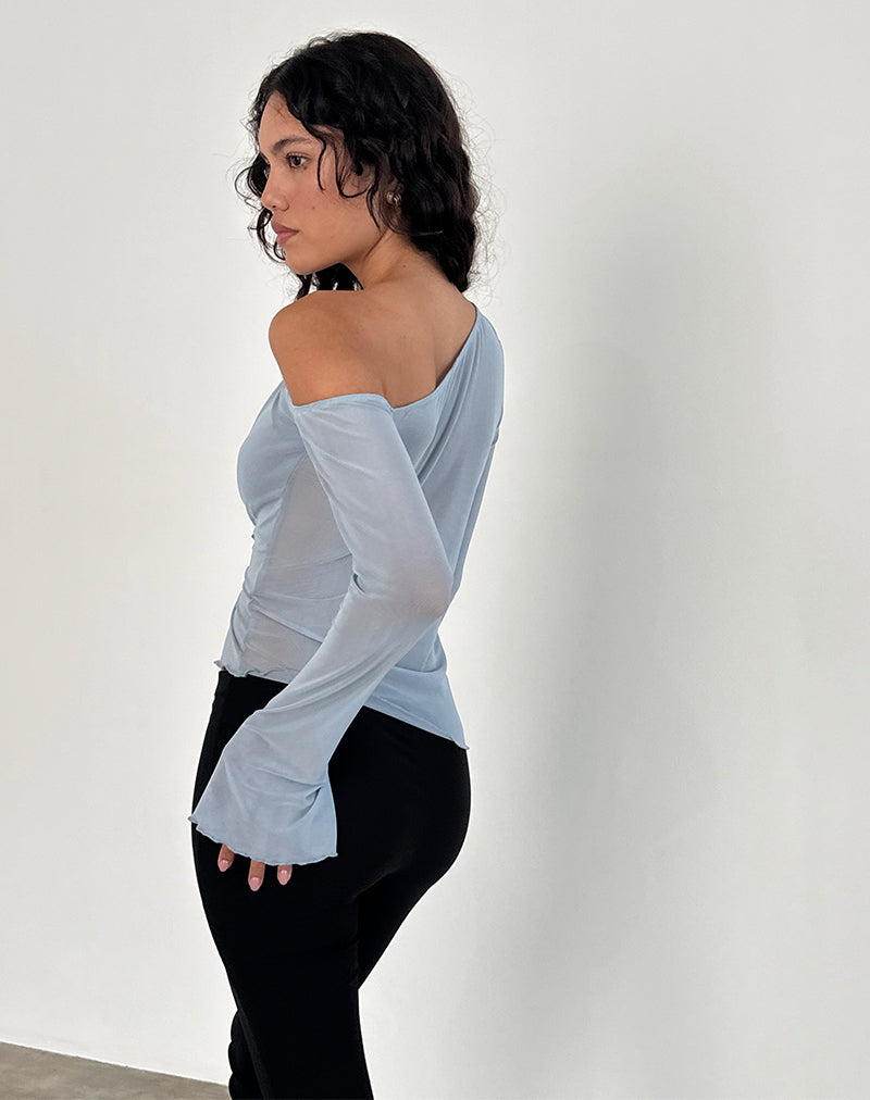 Afbeelding van Narcissa Asymmetrische Lange Mouw Top in Mesh Lichtblauw