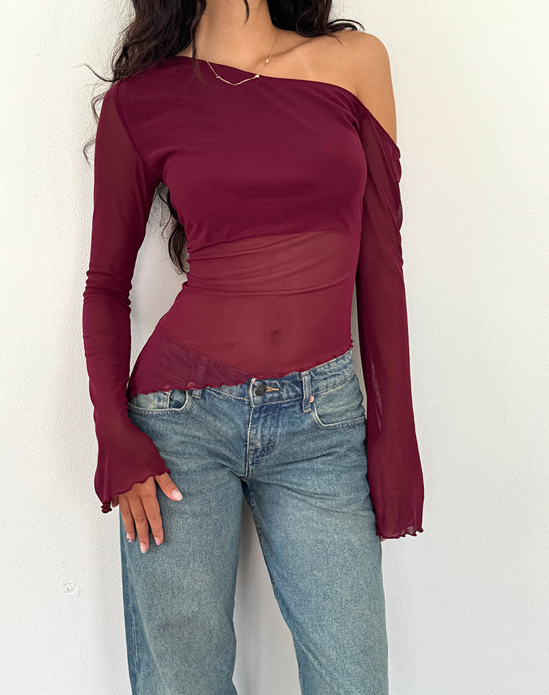 Narcissa Asymmetrische Top met Lange Mouwen in Maroon
