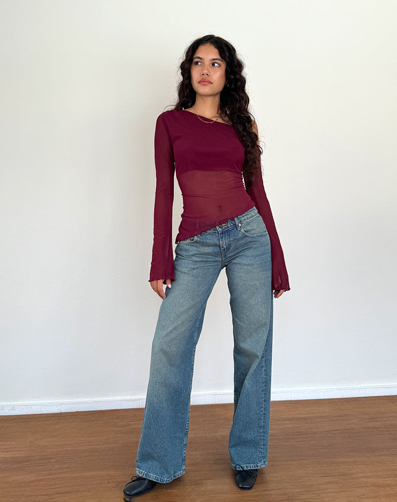 Afbeelding van Narcissa Asymmetrische Lange Mouw Top in Maroon