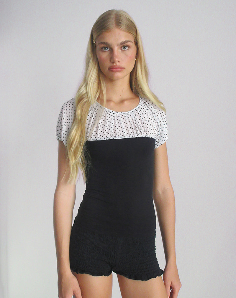 Afbeelding van Naria Top in Chiffon Wit Basic Polka Zwart