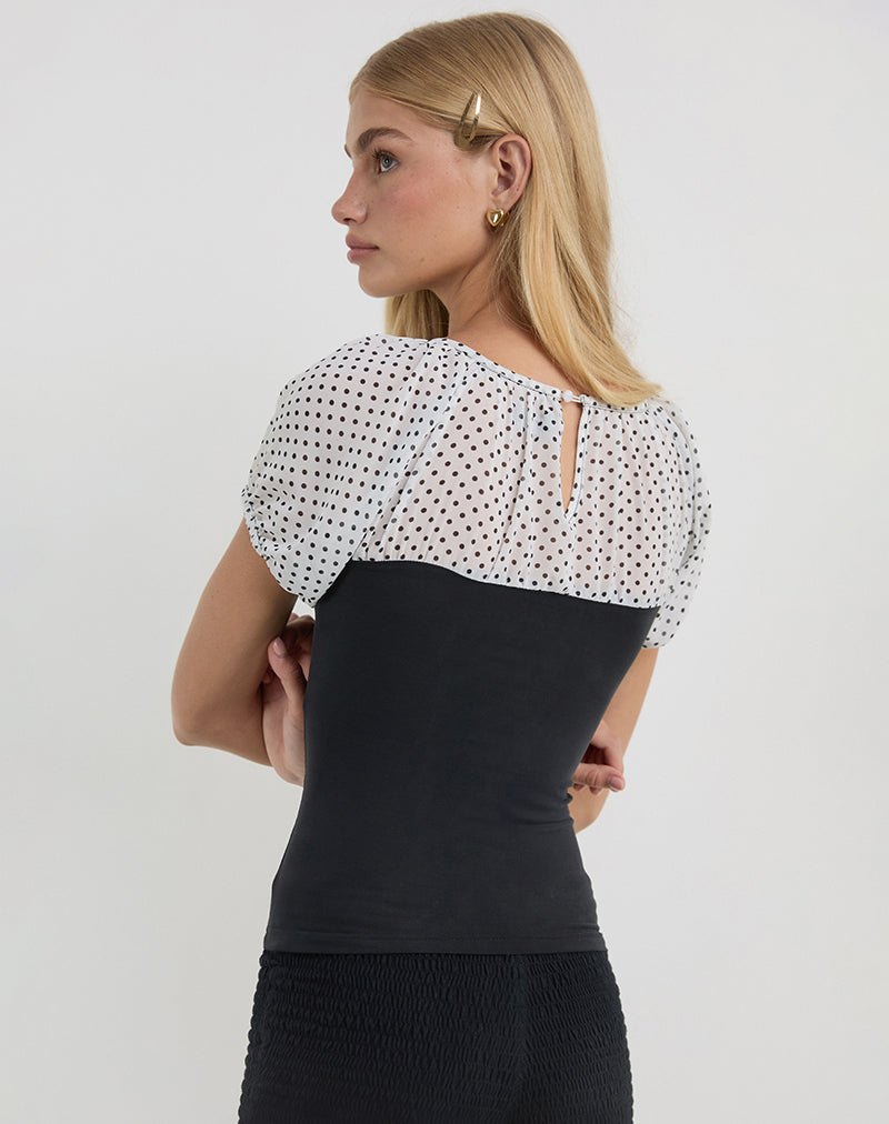 Afbeelding van Naria Top in Chiffon Wit Basic Polka Zwart