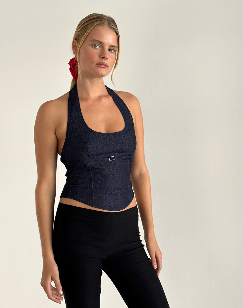 Afbeelding van Nasya Haltertop in Chambray Indigo