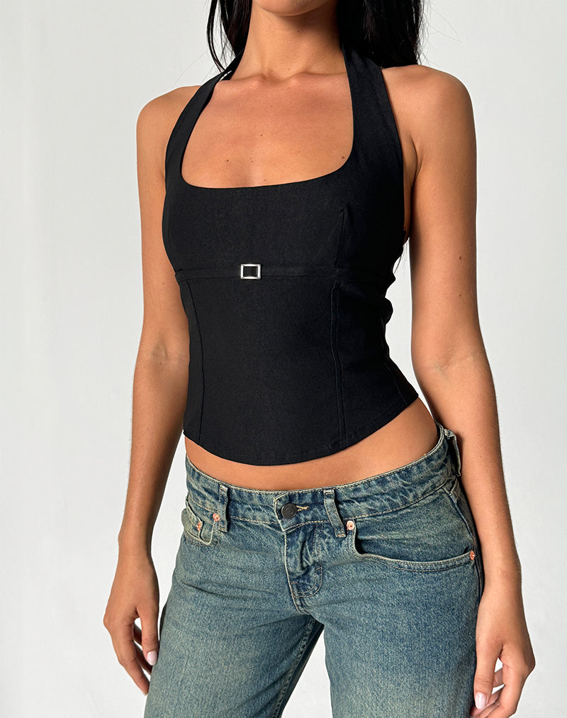 Afbeelding van Nasya Halter Top in Getailleerd Zwart
