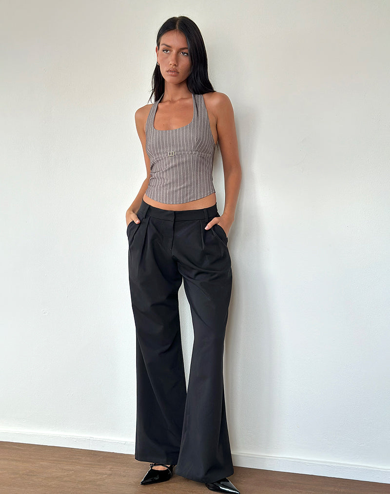 Afbeelding van Nasya Haltertop in Taupe Pinstripe Tailoring