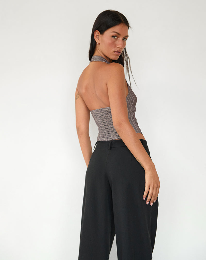 Afbeelding van Nasya Haltertop in Taupe Pinstripe Tailoring