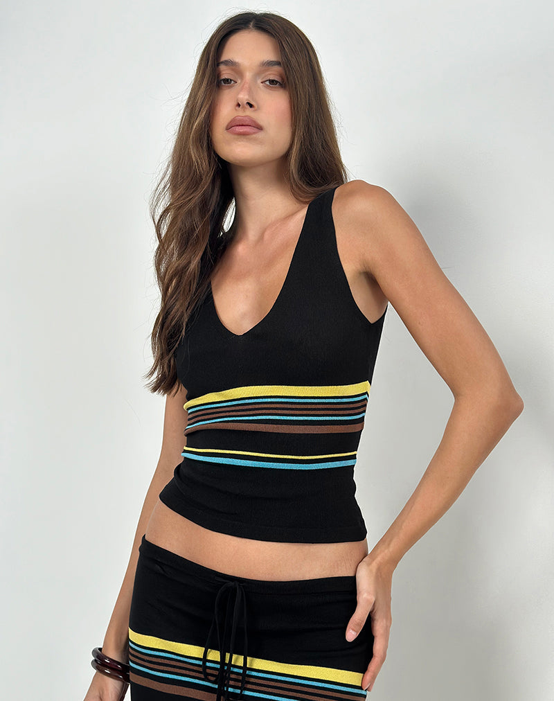 Afbeelding van Natcha Vest Top in zwart met bruine en blauwe strepen