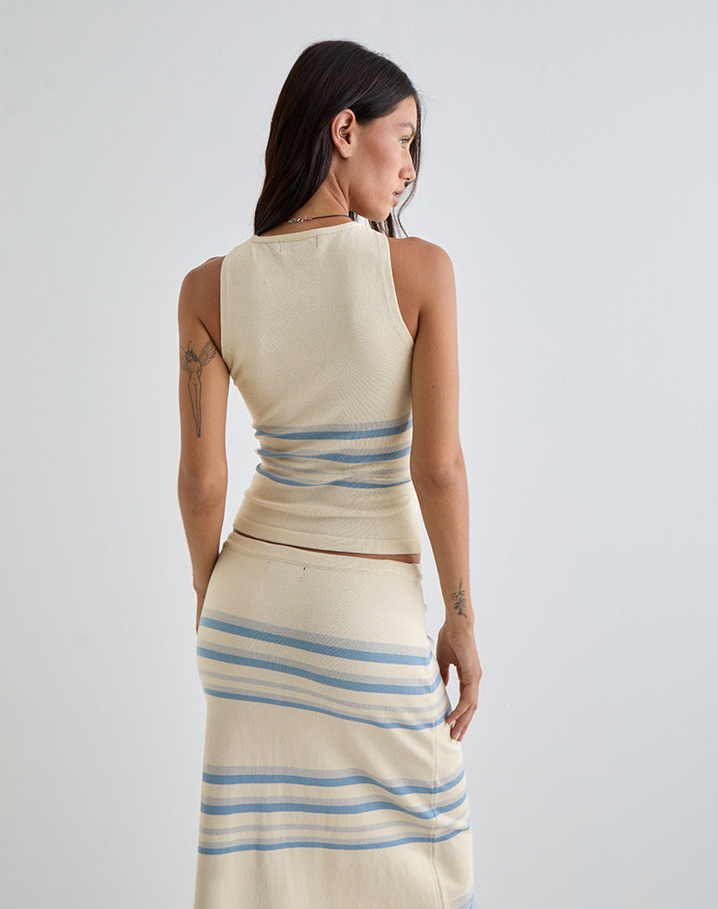 Afbeelding van Natcha Vest Top in Crème met Blauwe en Grijze Strepen