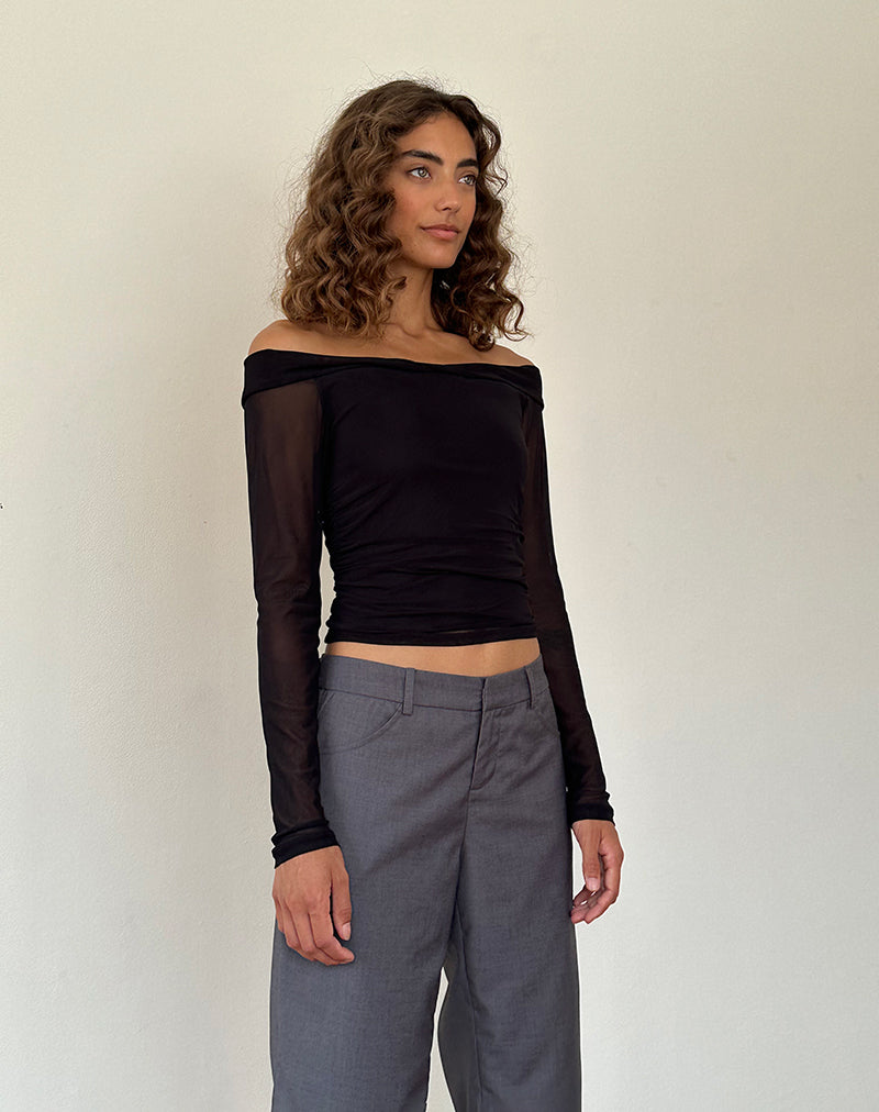 Afbeelding van Nauri Bardot Top met lange mouwen in Mesh Zwart
