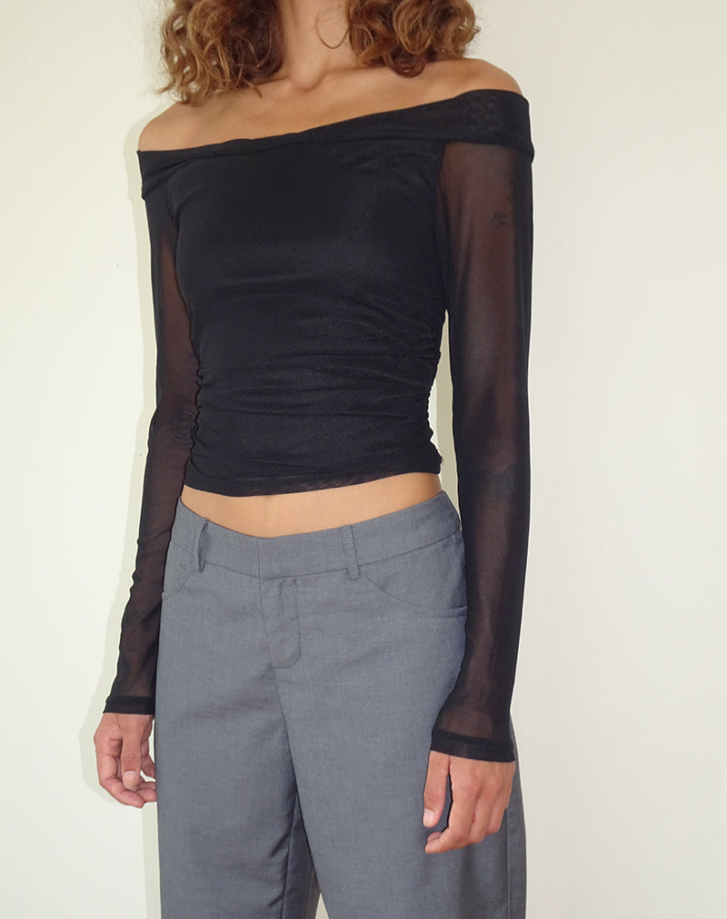 Afbeelding van Nauri Bardot Top met lange mouwen in Mesh Zwart