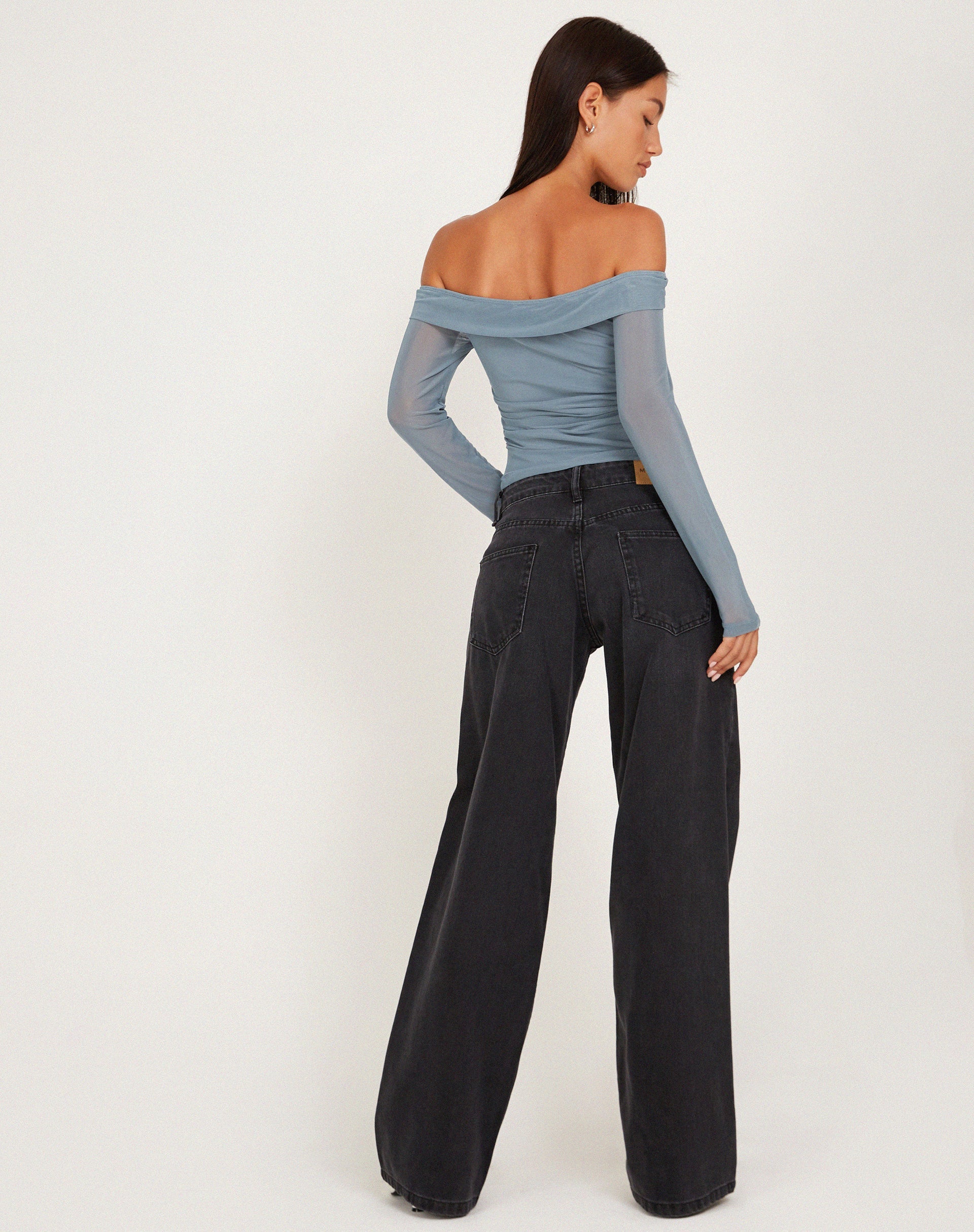 Afbeelding van Nauri Mesh Bardot Top in Blauwgrijs