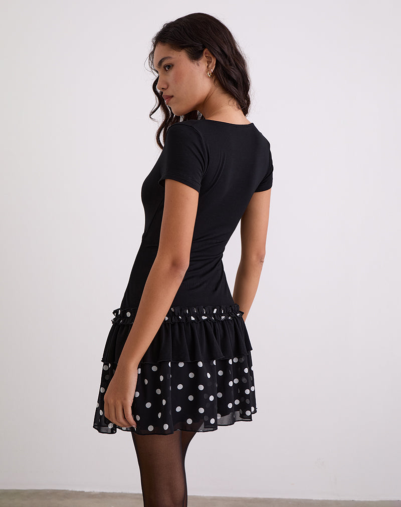 Afbeelding van Navya Wrap Mini Dress in Polka Zwart Wit