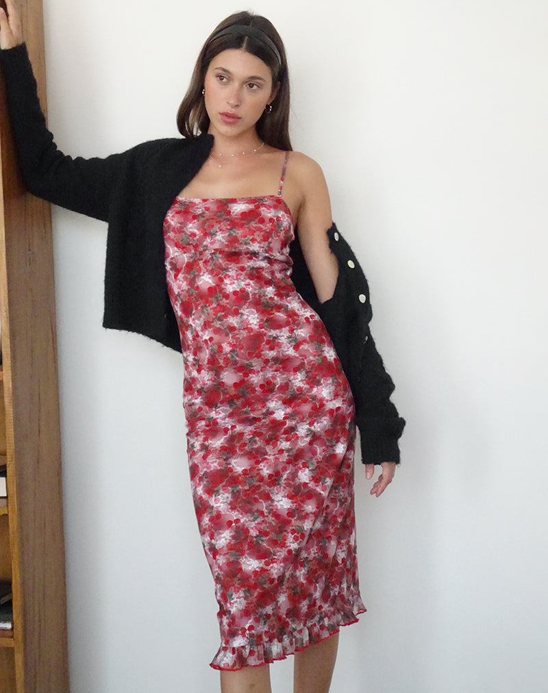 Nawari Midi Dress in bedrukt kant kersenhout
