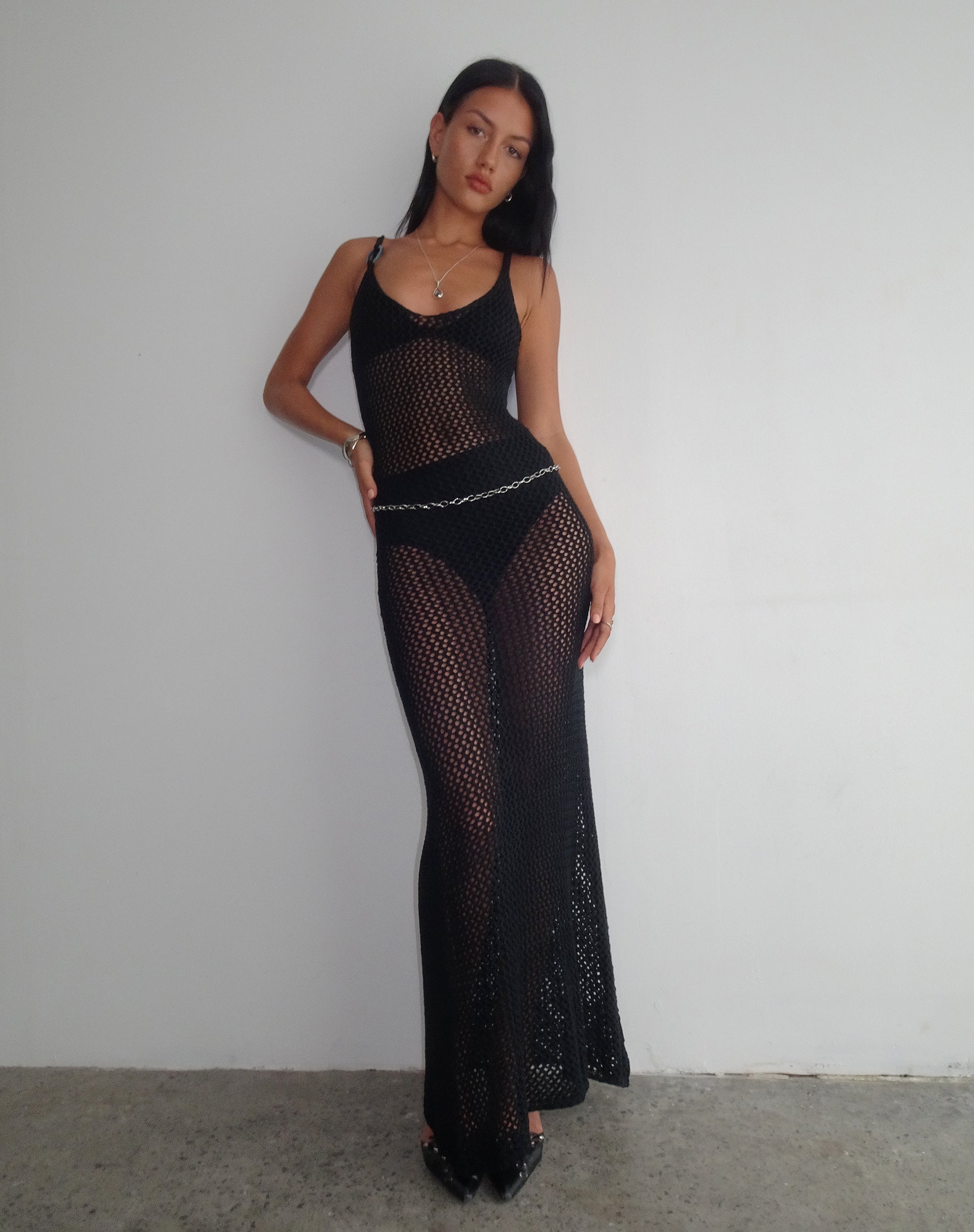 Afbeelding van Nazir O Ringband Gebreide Maxi Dress in Zwart
