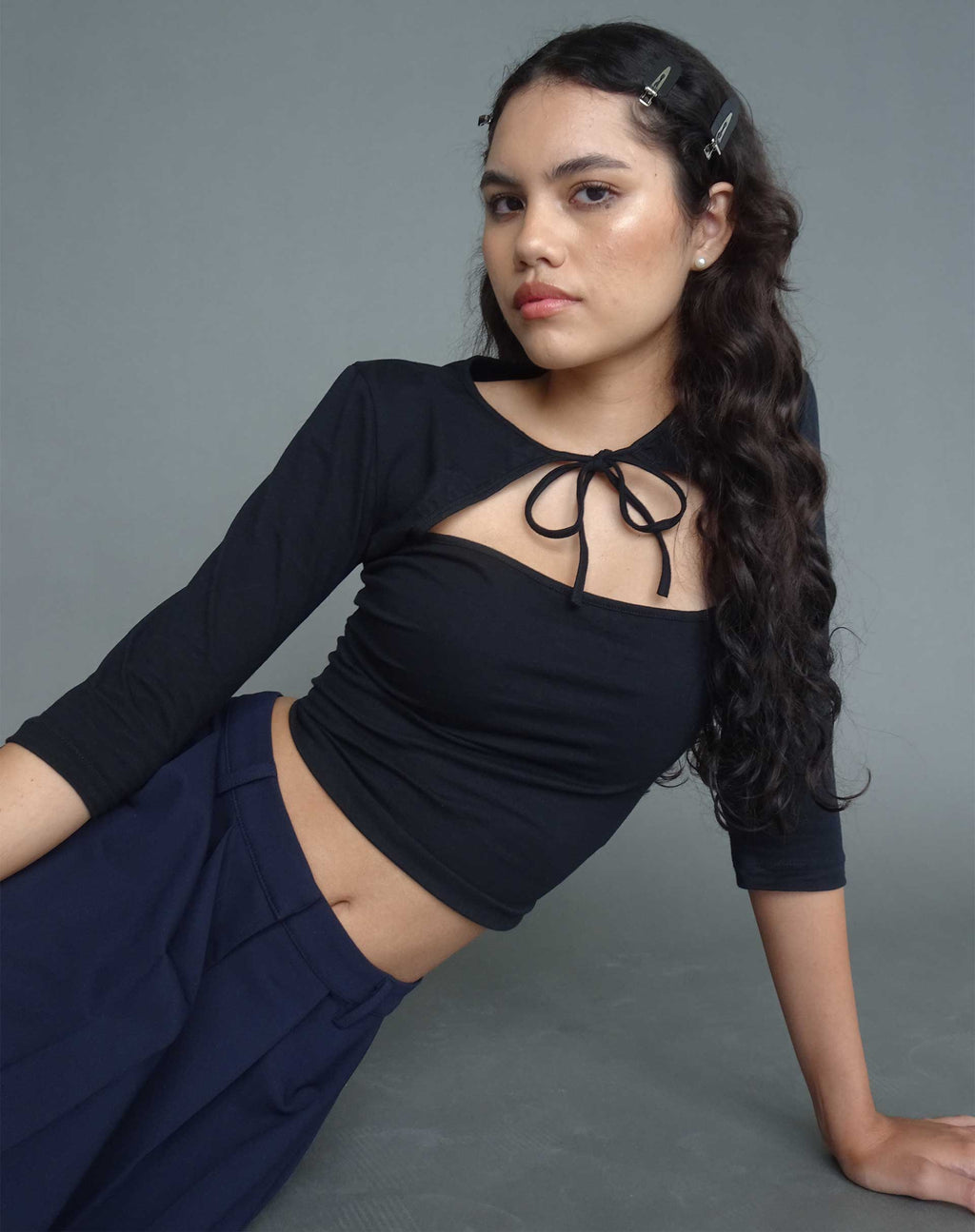 Neha Gewatteerde Top in Zwart