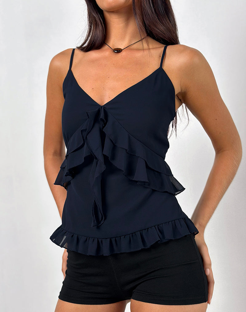 Nehla Cami Top in Chiffon Blauw Grafiet