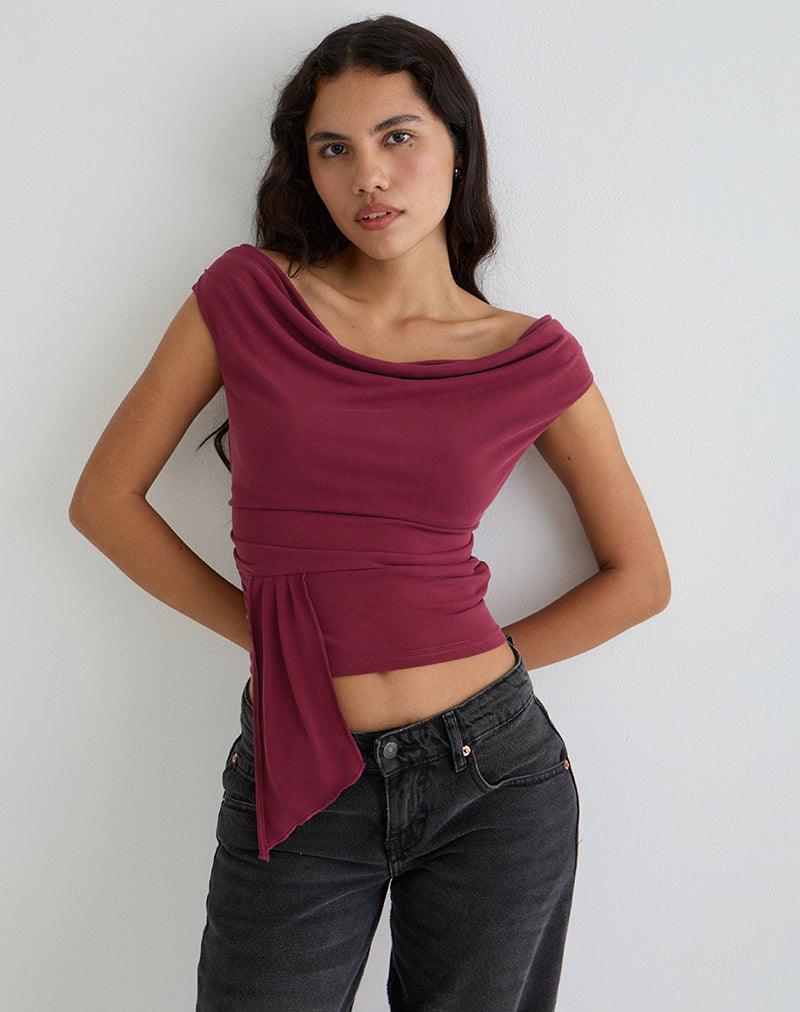 Neida Drape Top in Cupro Bourgondië