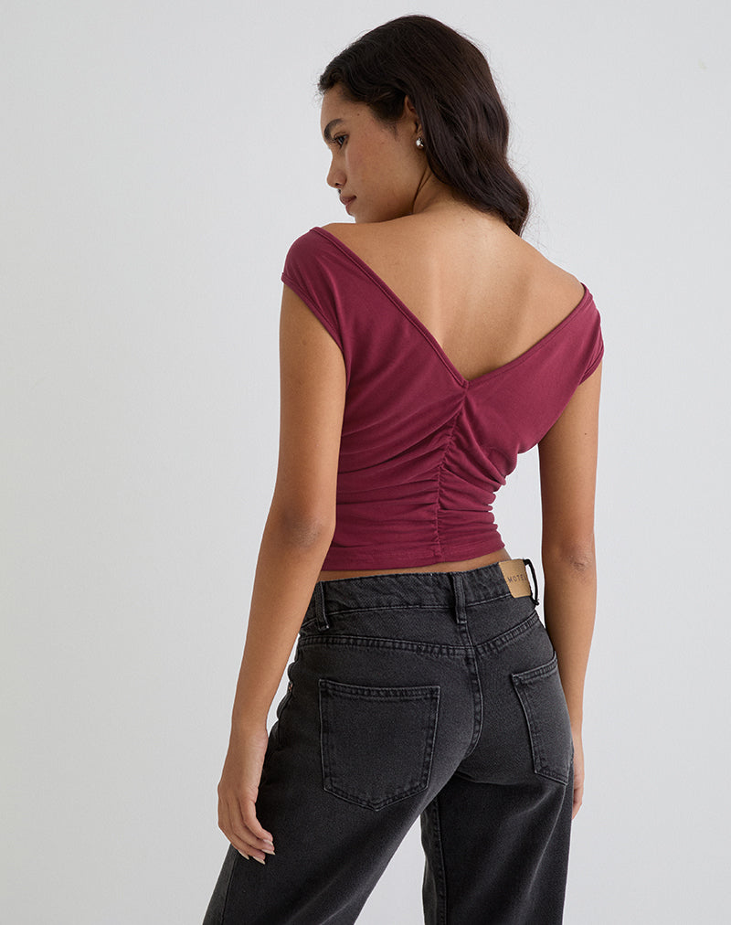 Afbeelding van Neida Drape Top in Cupro Bourgondië