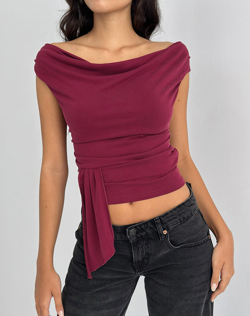 Afbeelding van Neida Drape Top in Cupro Bourgondië