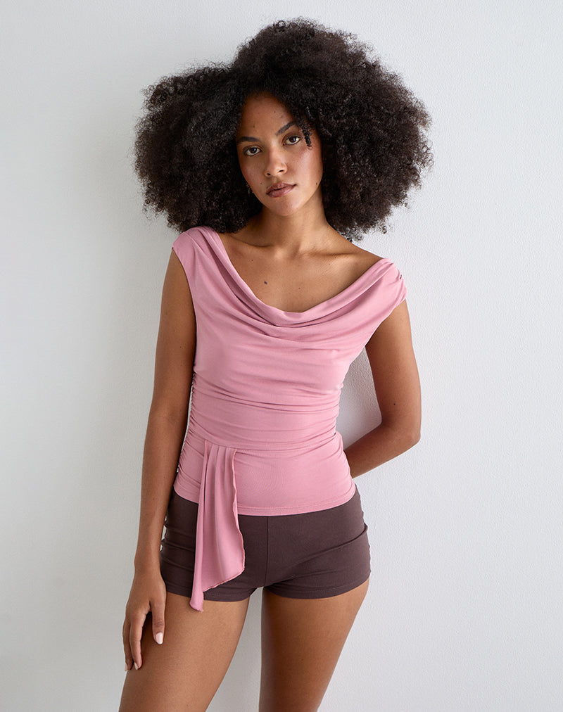 Neida Drape Top in Cupro Roze