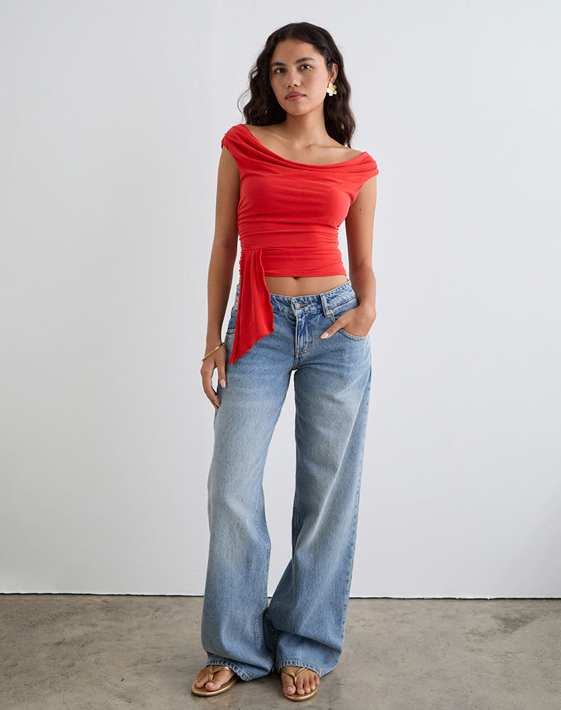 Afbeelding van Neida Drape Top in Cupro Rood
