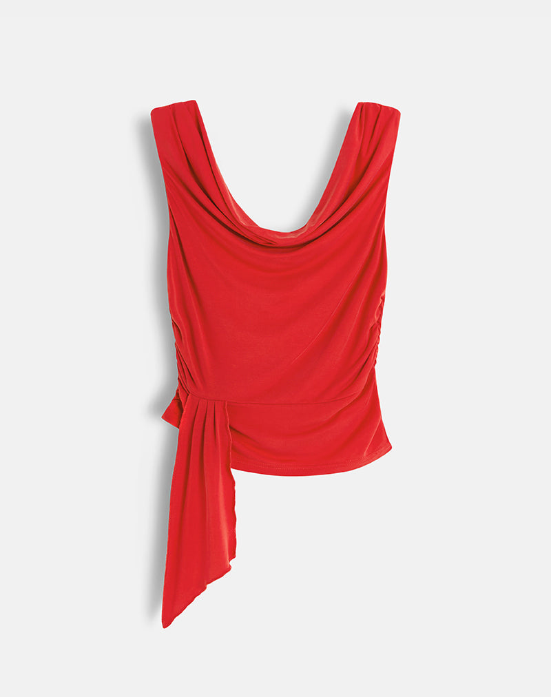 Neida Drape Top in Cupro Rood