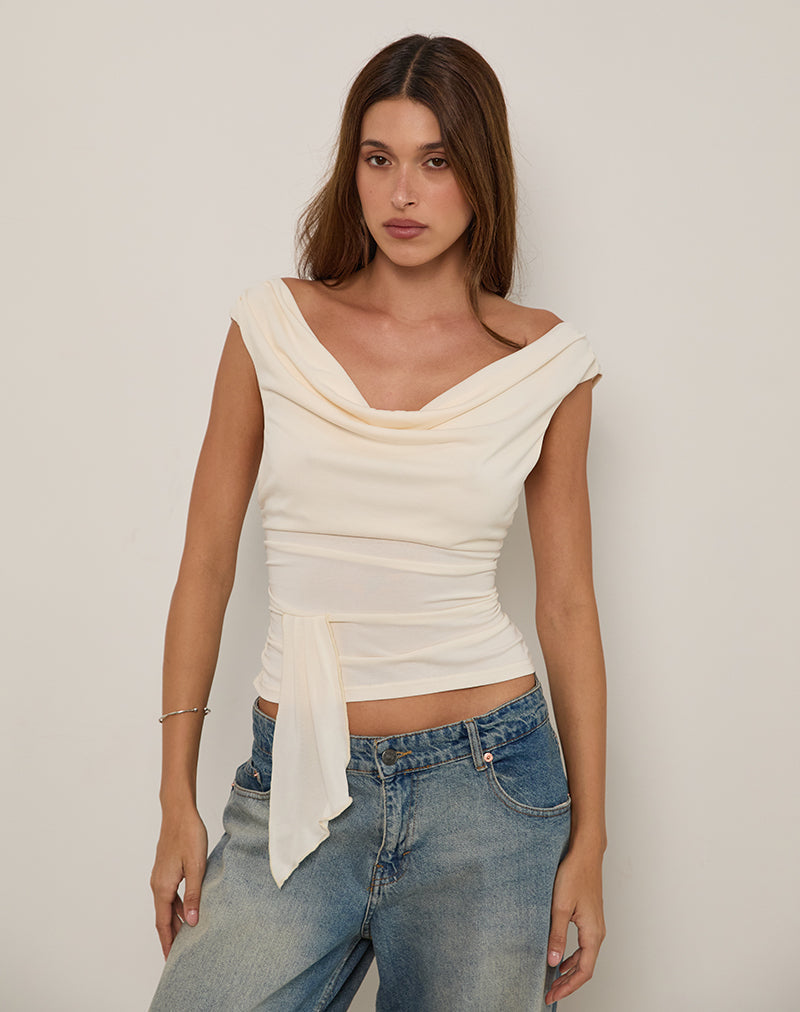 Afbeelding van Neida Drape Top in Cupro Crème