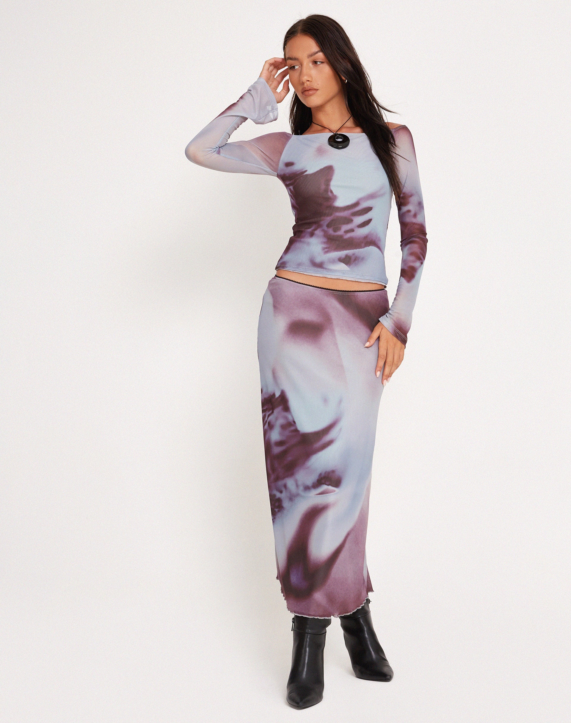 Afbeelding van Lassie Lage Rise Mesh Midi Rok in Grijs Anatomy of Nature