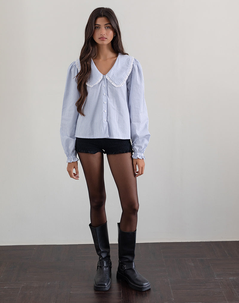 Afbeelding van Nelcy Oversized Collared Shirt in Kleine Verticale Streep Blauw