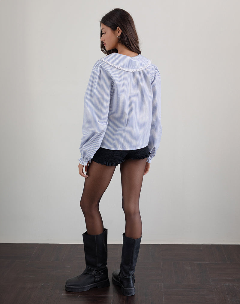 Afbeelding van Nelcy Oversized Collared Shirt in Kleine Verticale Streep Blauw