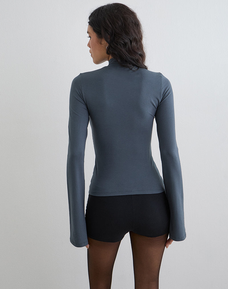 Afbeelding van Nell High Neck Long Sleeve Top in Jersey Ocean Storm