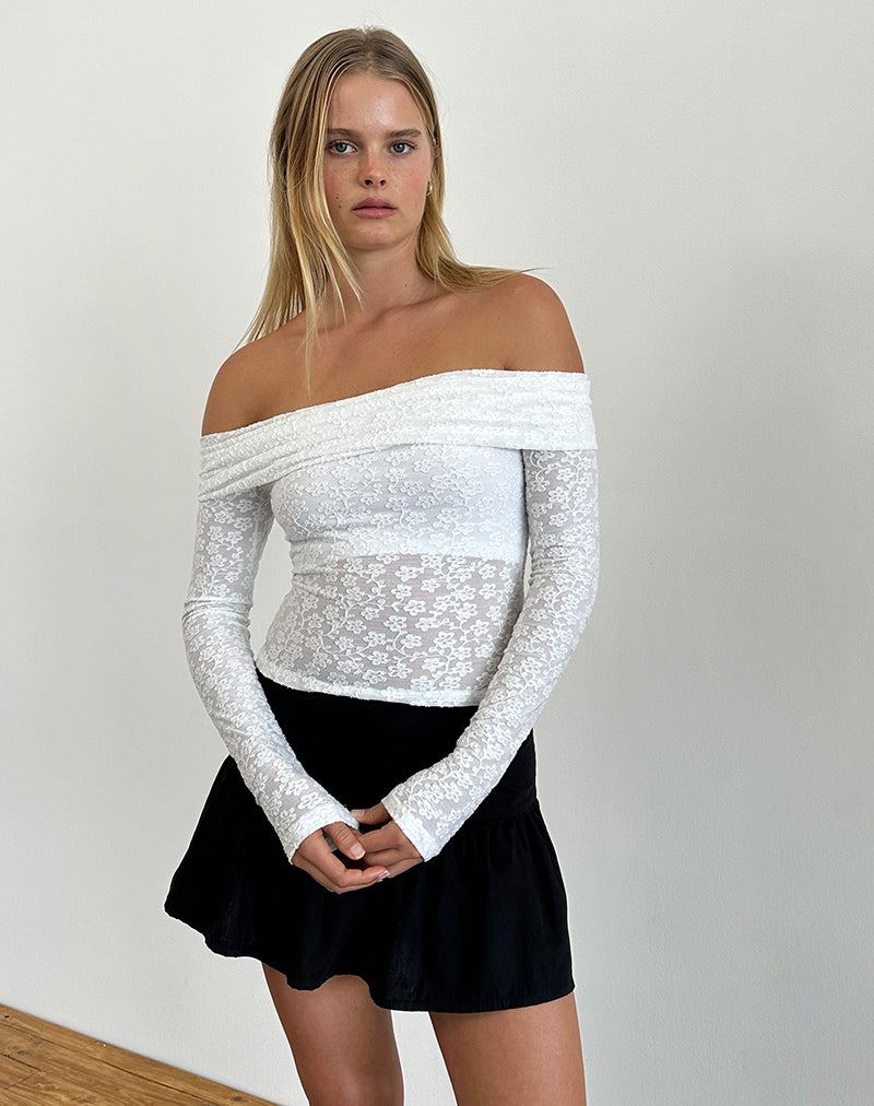 Nesta Bardot Top in Burnout Mesh Ivoor
